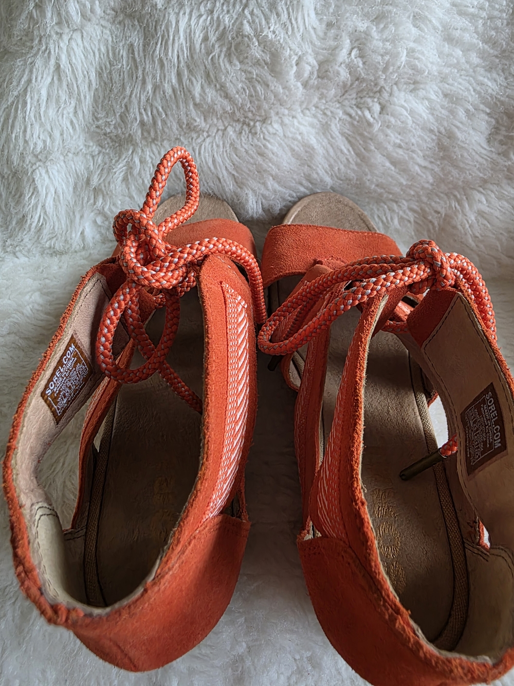 Sorel Orange Suede Lace-Up Strappy Wedge Sandal - Picture 6 of 8